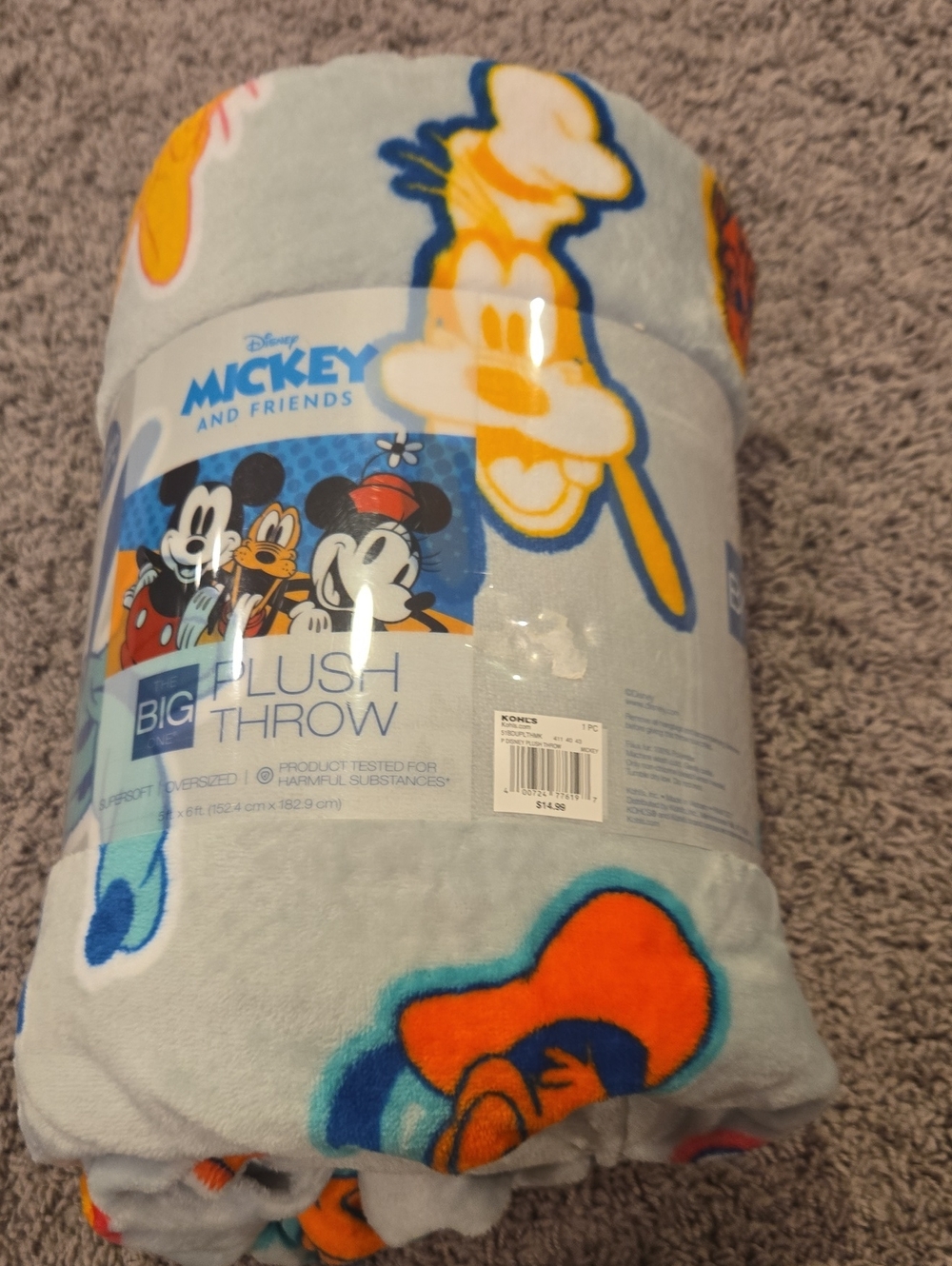 Disney Mickey and Friends Light Blue Plush Kids Pajama Throw